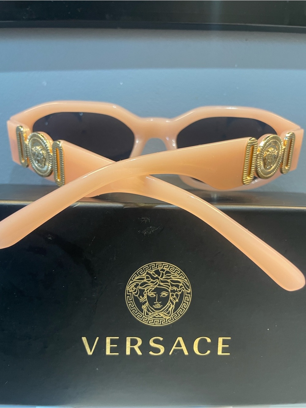 Versace Peach-Pink Sunglasses with Gold Medusa Accents